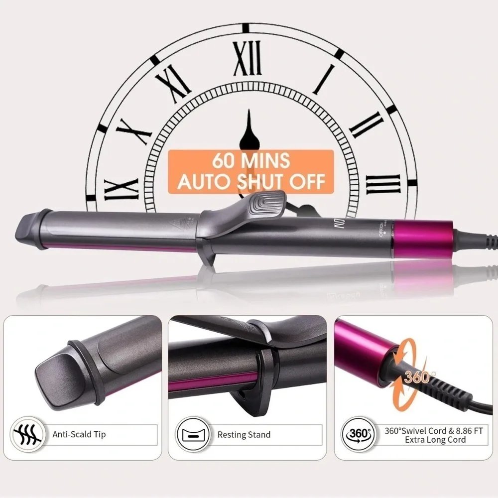 Nycoba 1-1/4” Ceramic Coated Curling Iron 6 Temperature Settings #MA1